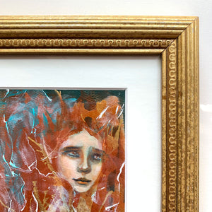 we are sunsets and steps emotional art metallic acrylic painting in gold frame detail by Aimee Schreiber