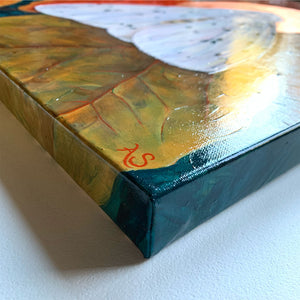 white ermine moth painting with leaves canvas moth art detail by Aimee Schreiber