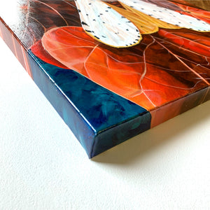 white moth painting gallery-wrapped canvas edge detail