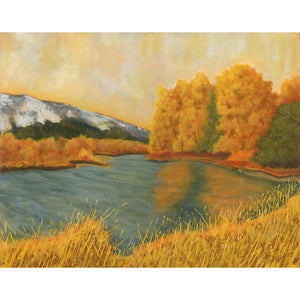 yellow trees lake landscape art print