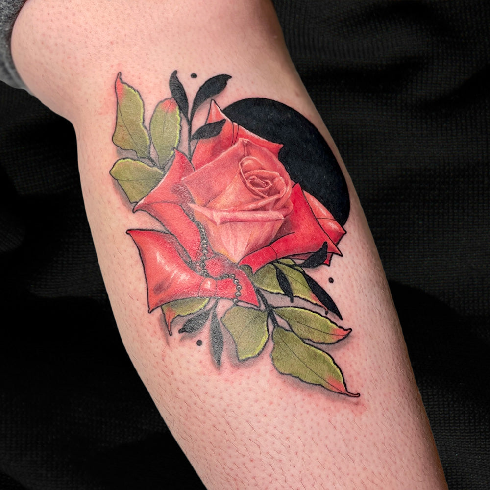 red rose tattoo hybrid realism by Cass Brown