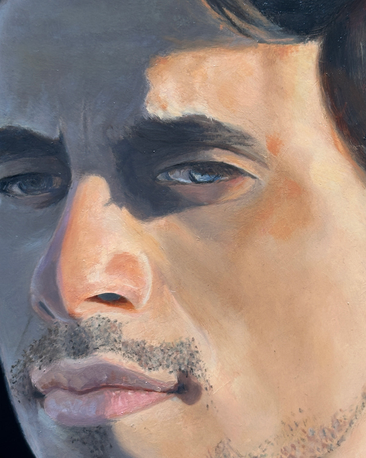 detail of Oil painting by Danny Schreiber of man portrait