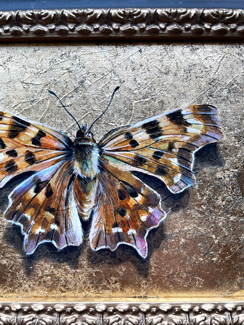 anglewing butterfly painting with gold leaf detail