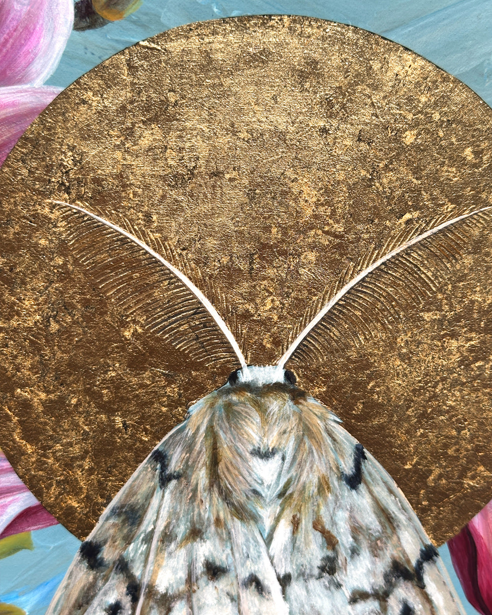 spongy moth with gold leaf painting detail