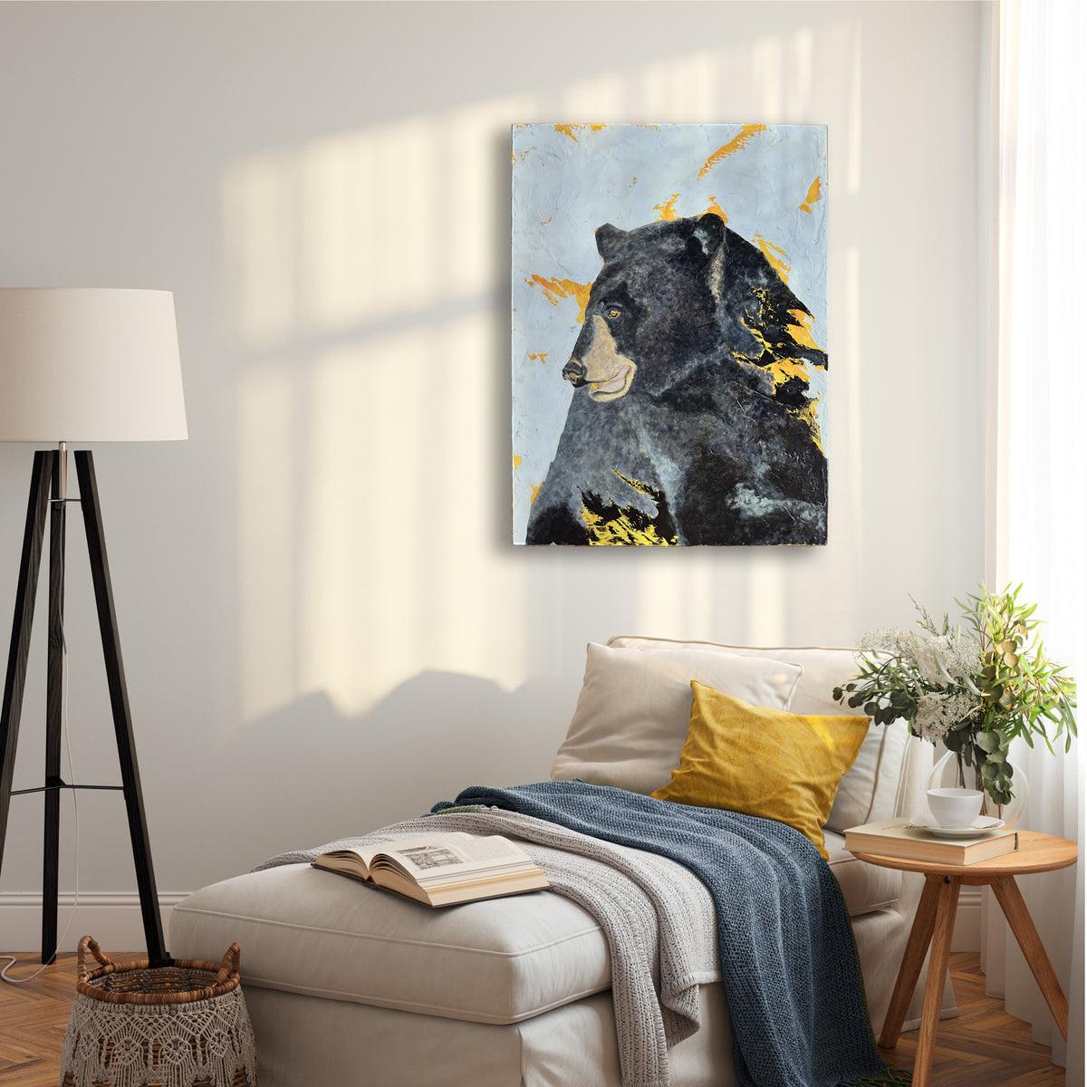 bear painting hanging on wall