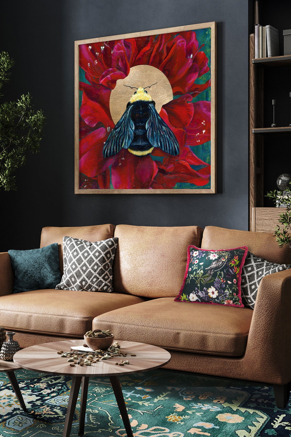bee art print large on dark wall
