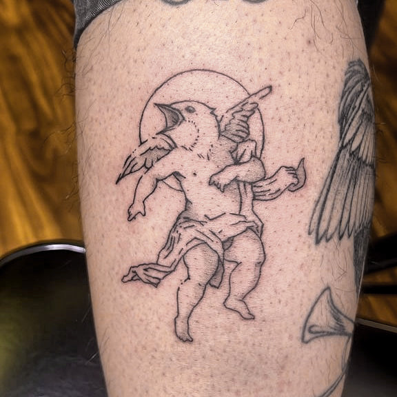 bird cherub tattoo by Vincent Li