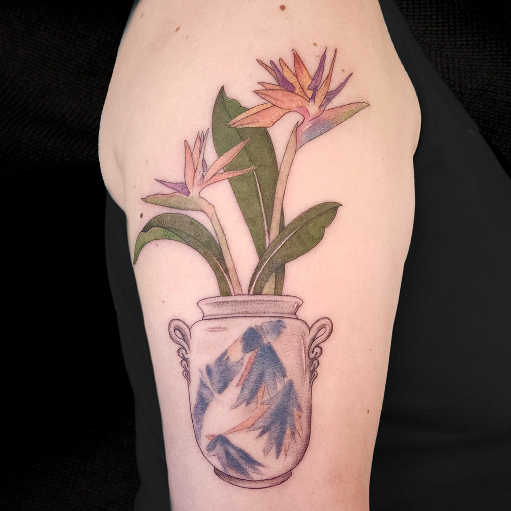 bird of paradise flower tattoo by Lydia 
