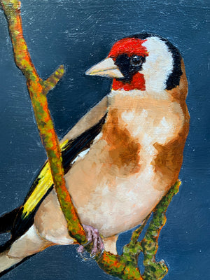 European goldfinch bird oil painting detail