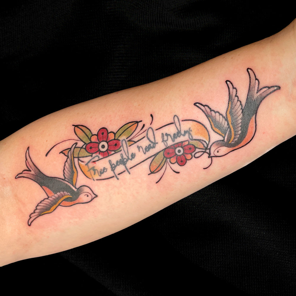 vintage birds neotrad tattoo by Cass Brown