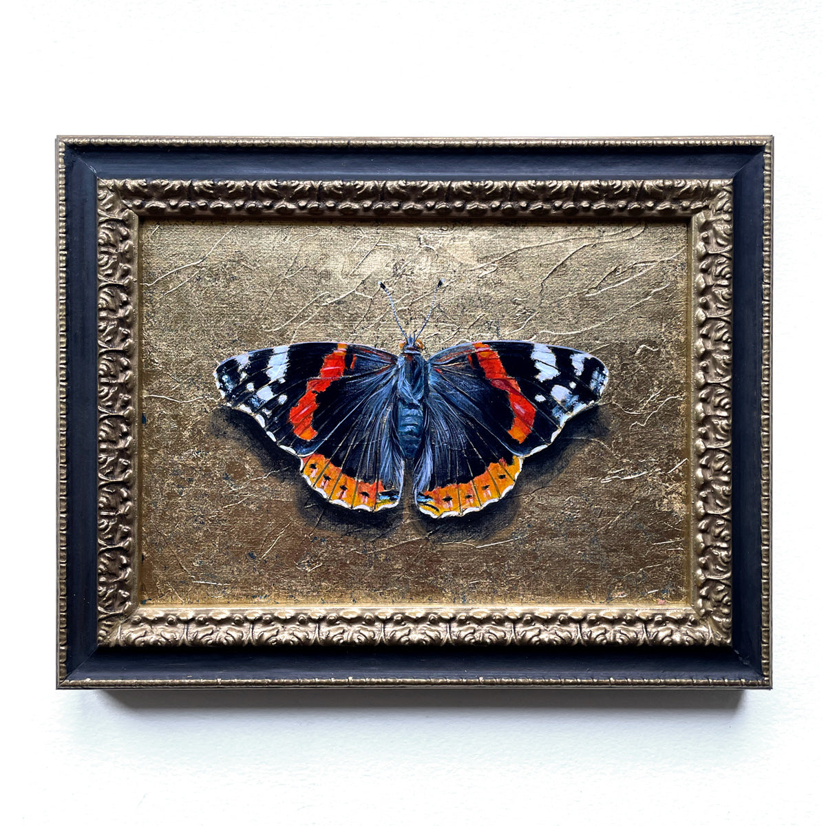 black butterfly painting gold leaf
