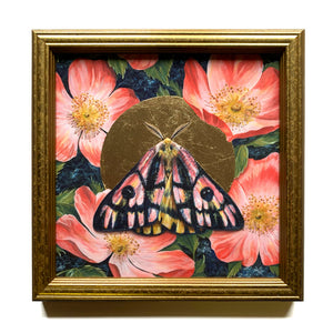 'Bloom' elegant sheep moth gold leaf embellished canvas art print