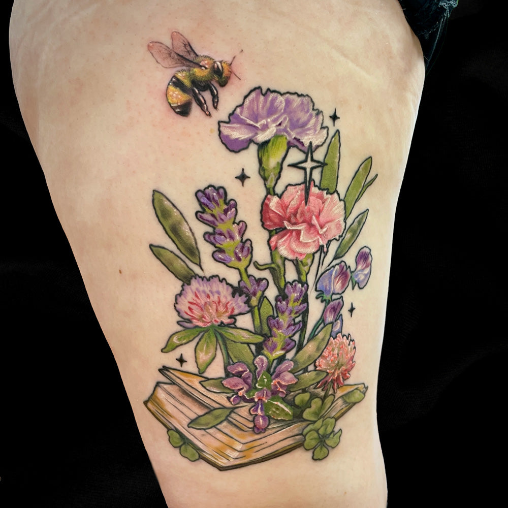 book flower tattoo by Cass