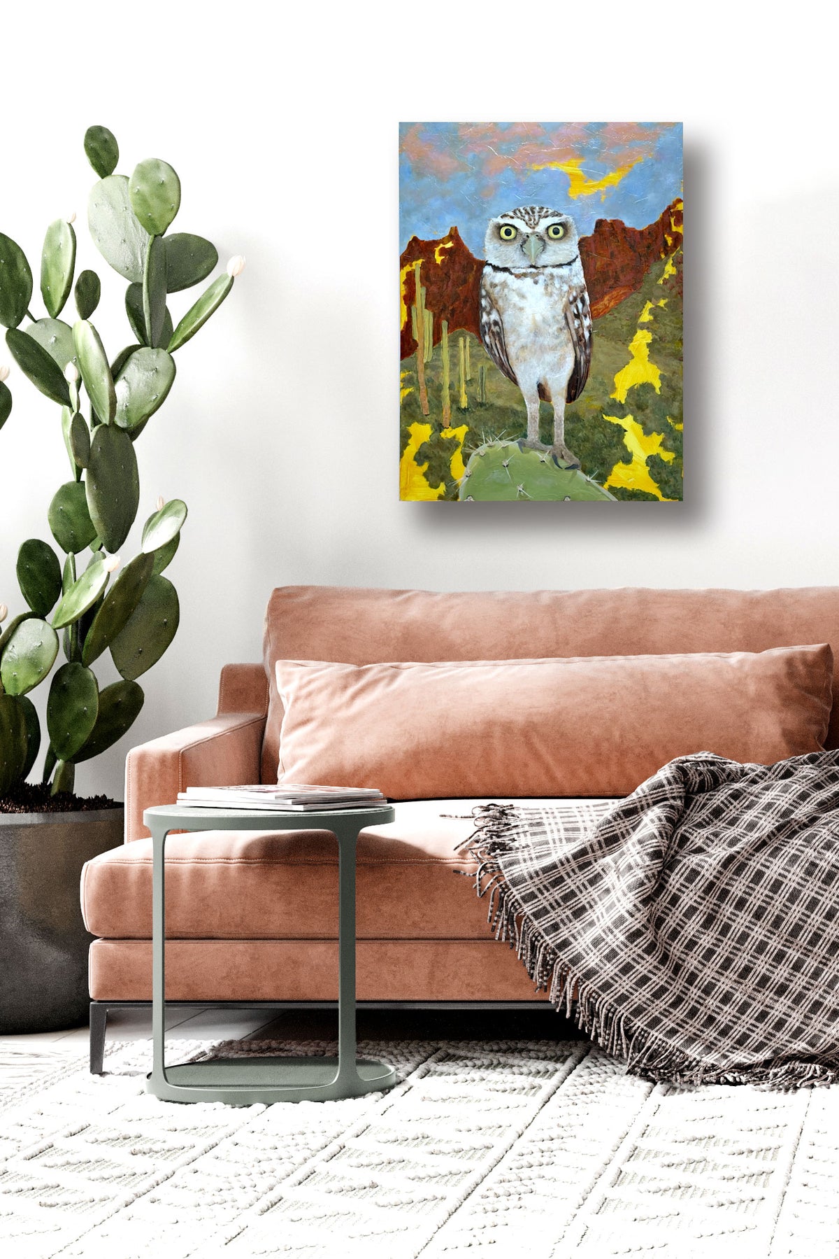 &#39;Cicerone&#39; Burrowing owl desert painting wall art