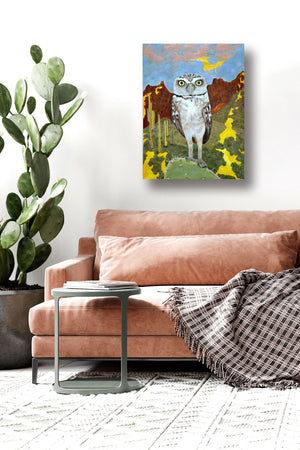 'Cicerone' Burrowing owl desert painting wall art