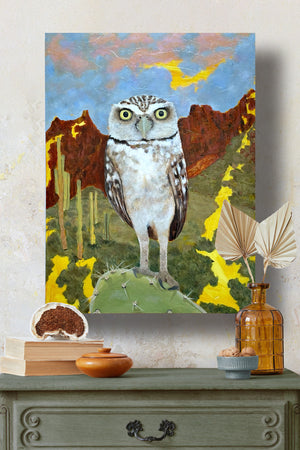 'Cicerone' Burrowing owl desert painting on wall