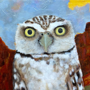 Burrowing owl desert painting