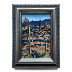 saguaro cactus desert landscape painting in silver frame