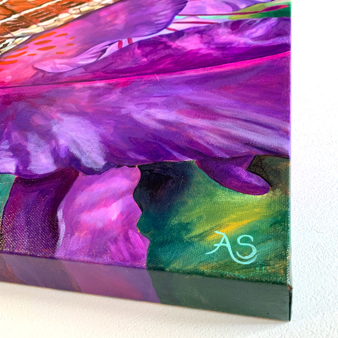 ceanothus moth painting purple rhododendron canvas edge