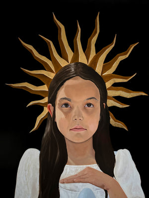 "Fear Shapes What Purity Cannot Hold" Symbolic Child Oil Painting portrait detail by Danny Gordo