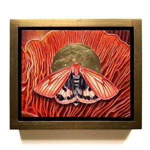 clouded buff moth mushroom painting in gold frame