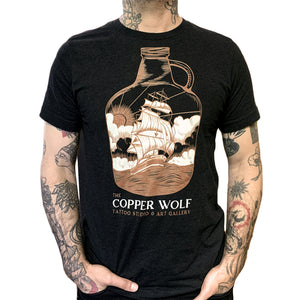 ship in bottle copper wolf t shirt