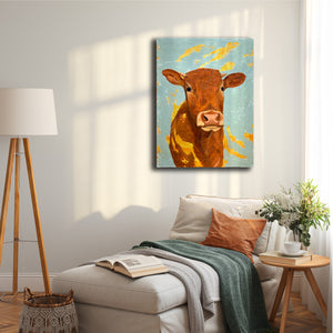 cow painting hanging on wall