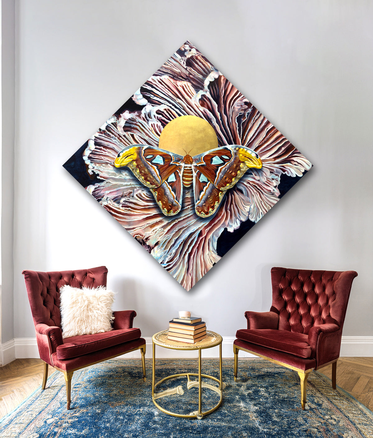 large diamond moth painting on wall