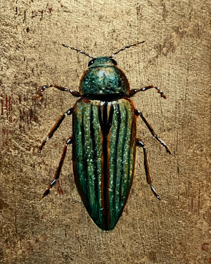 buprestis aurulenta: small green golden jewel beetle painting