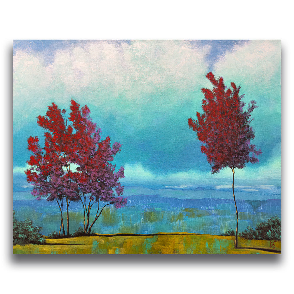 &quot;Echoes&quot; Red Trees Landscape Painting