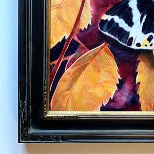 'Effulgence' Jersey tiger moth painting black and gold frame detail