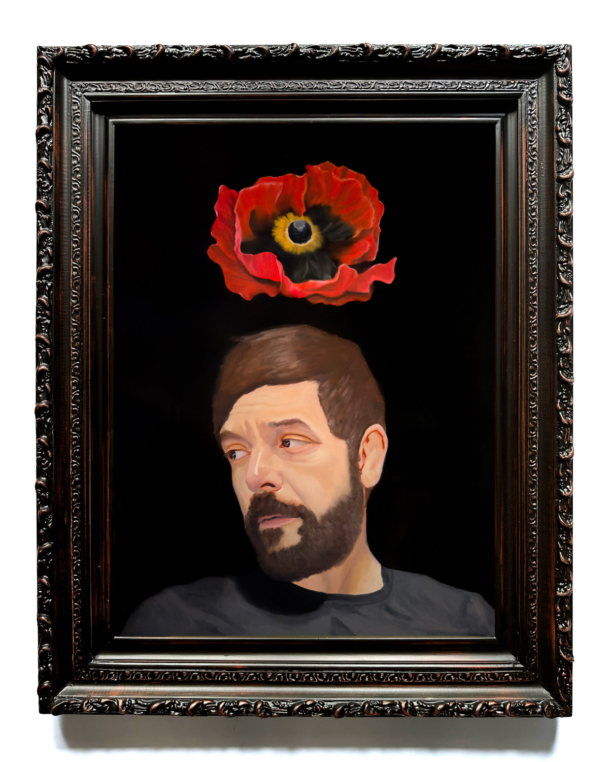 &quot;Every Journey Changes the Shape of Home&quot; Framed Man Portrait Painting with Poppy by Danny Gordo