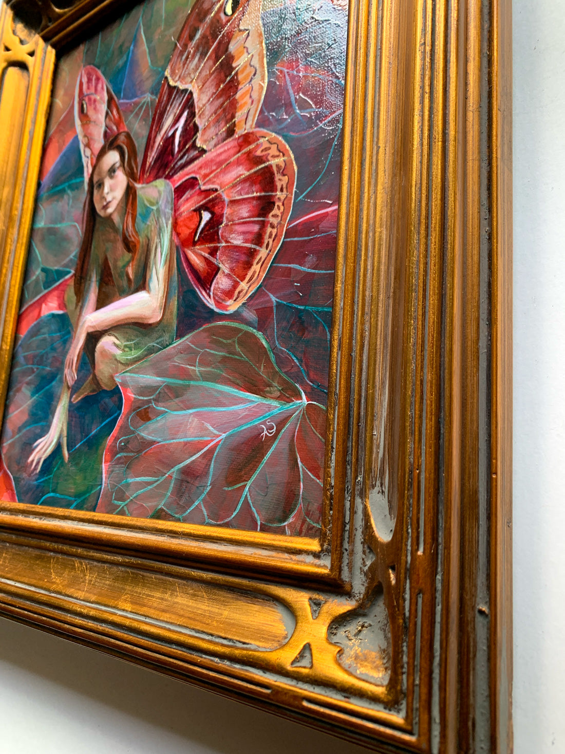 fairy painting carved gold leaf frame detail