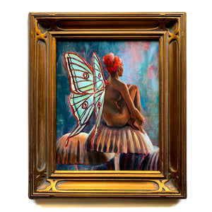 fairy painting with green wings and gold frame