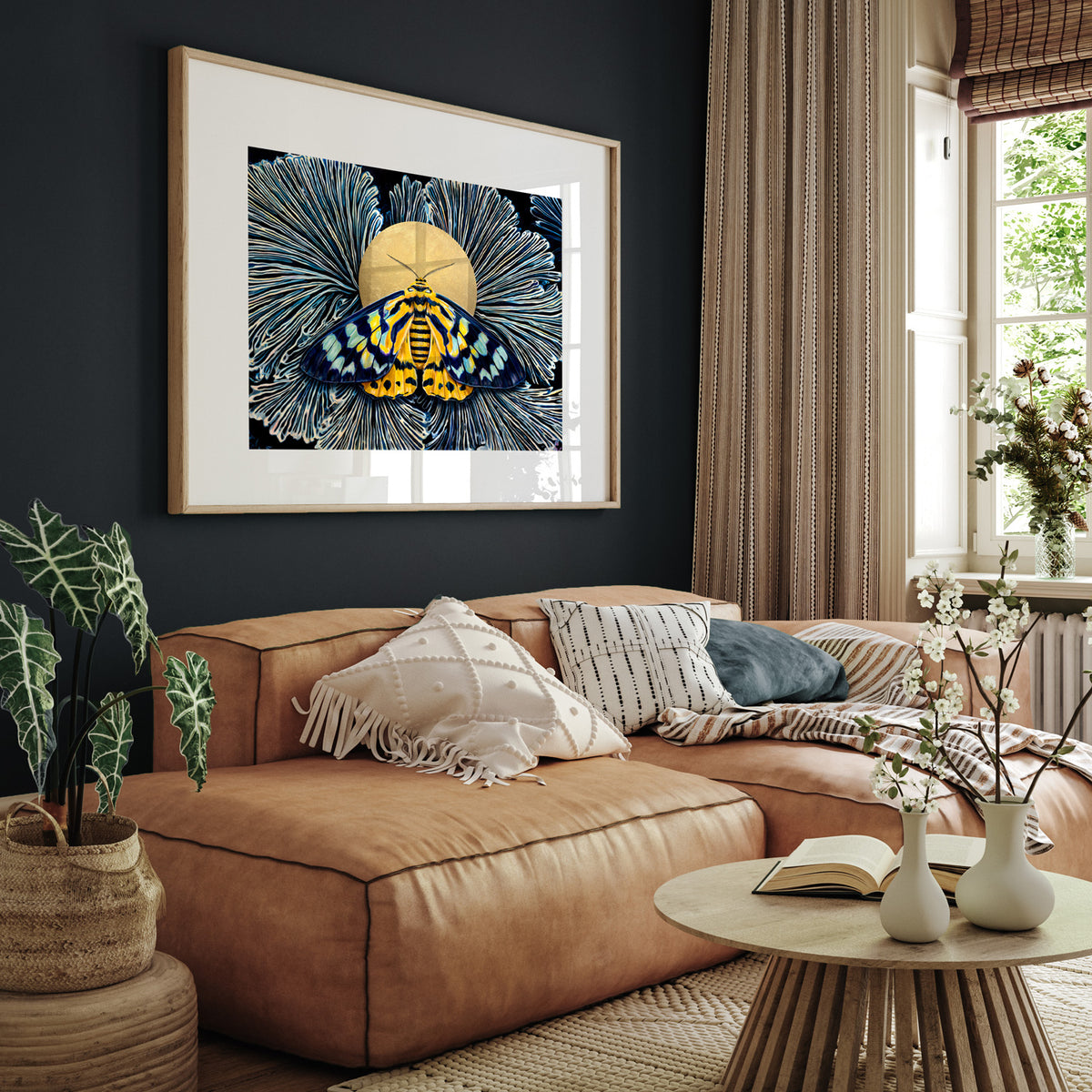 false tiger moth blue yellow moth wall art