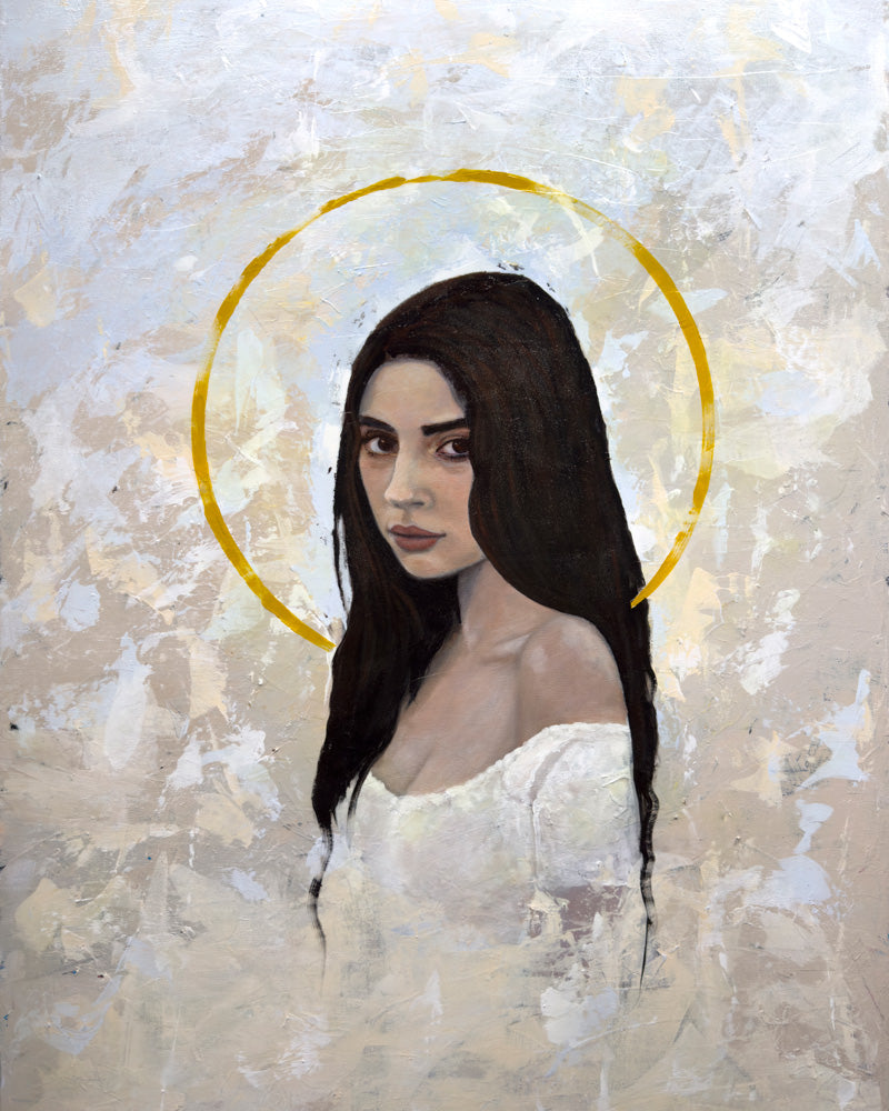 &#39;Fascination&#39; Portrait art print of woman with halo