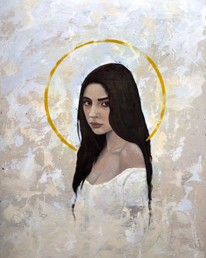 'Fascination' Portrait art print of woman with halo