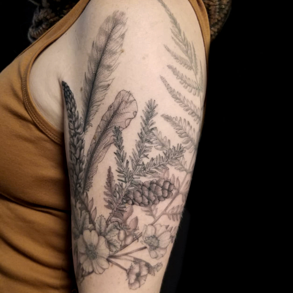 feather fern nature tattoo by Lydia