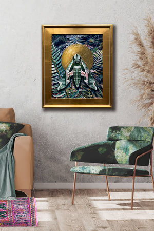 pandora sphinx moth fern painting in gold frame on wall