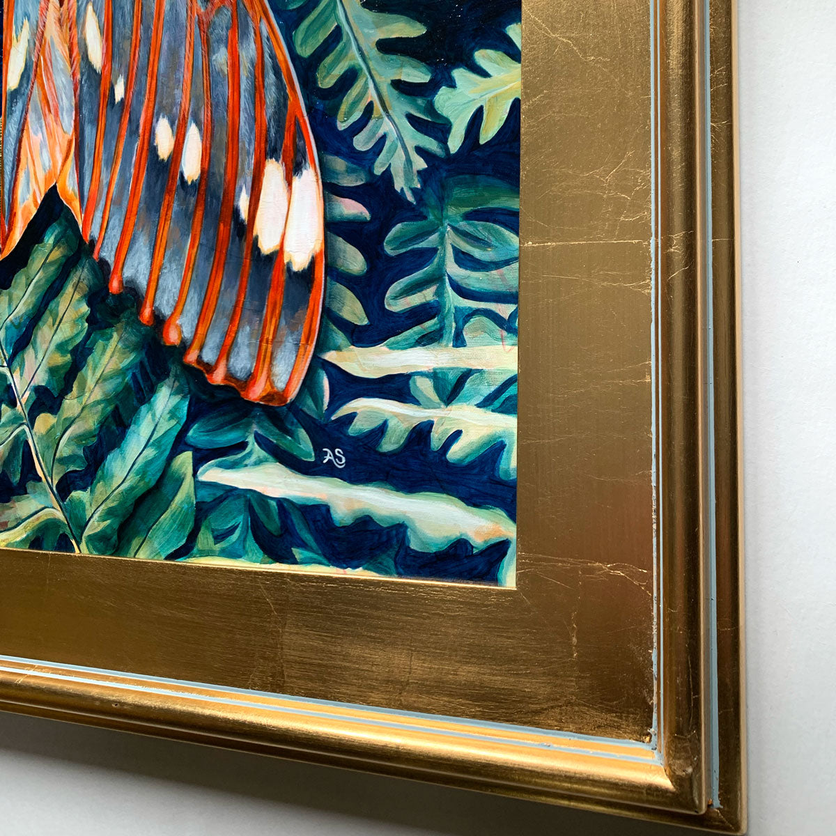 fern royal walnut moth painting gold leaf frame detail