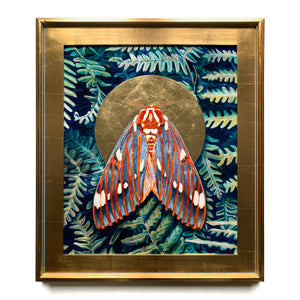 fern royal walnut moth painting in gold leaf frame