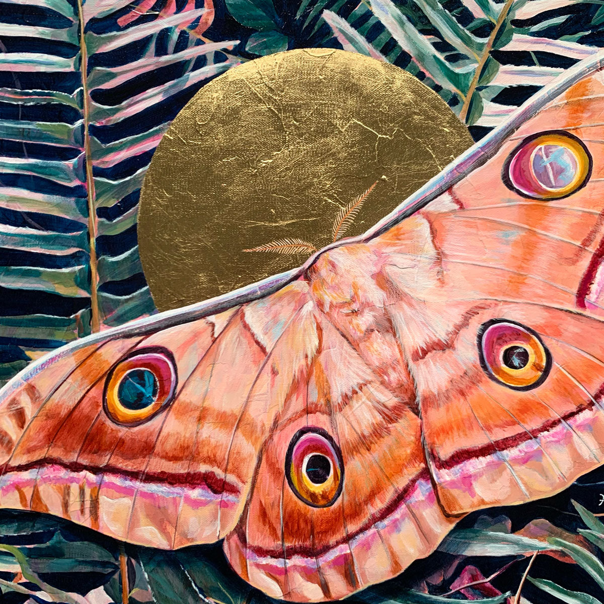 fern tussah silkmoth fern painting gold leaf detail