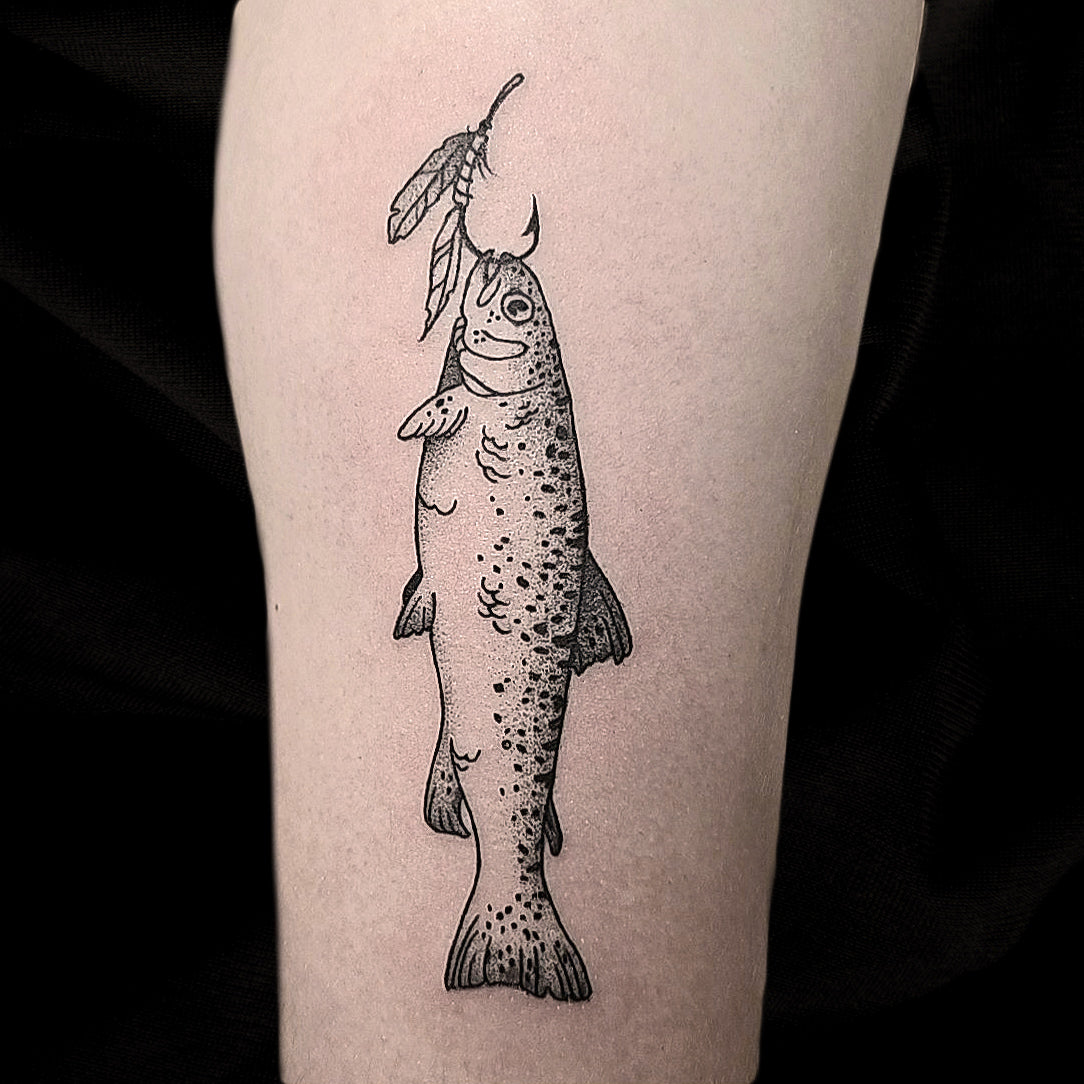 fish on hook tattoo by Mary Kuzmin