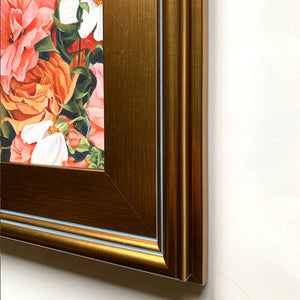 pink bouquet canvas print gold frame