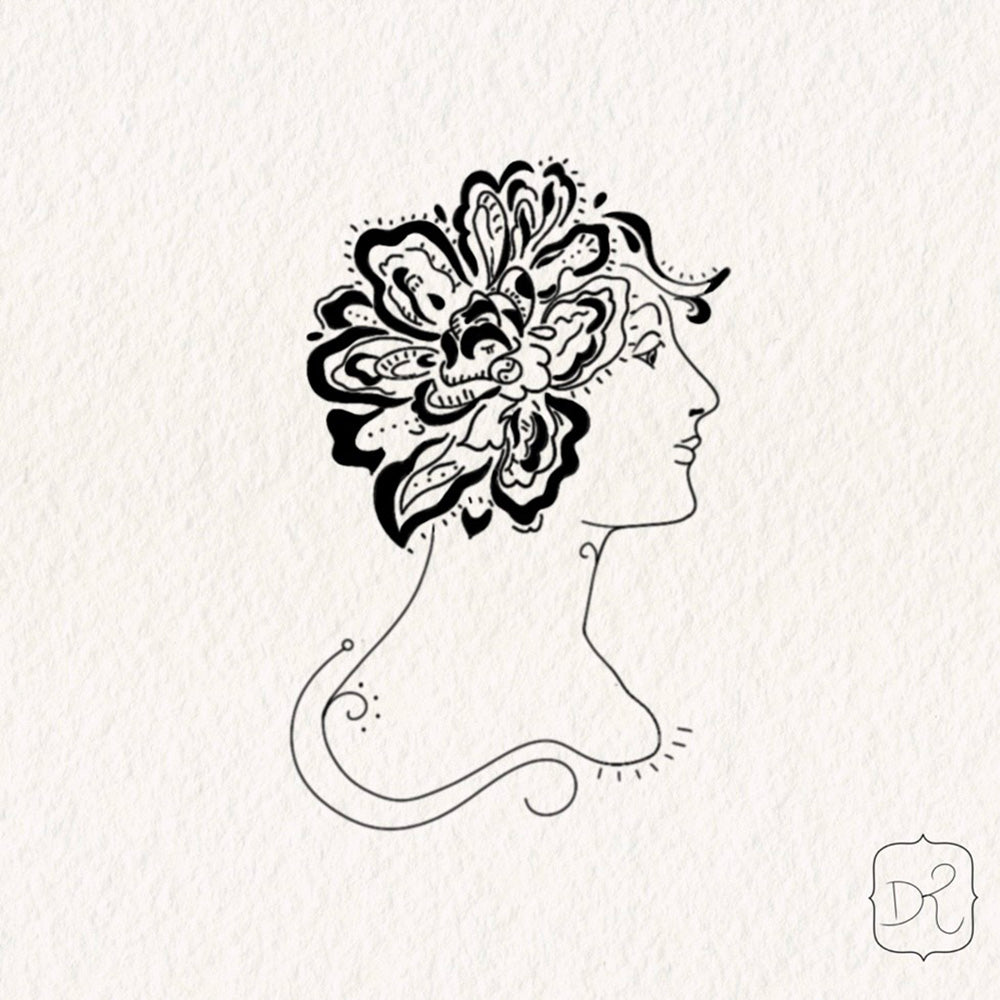 flower face profile tattoo design by Lydia Pitts