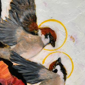 woman with birds painting detail