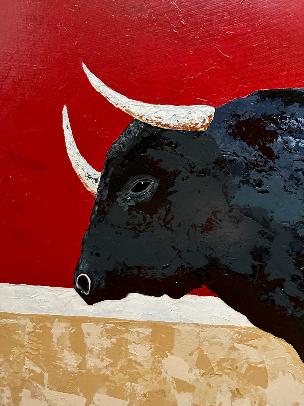 Fury | Framed textured bull painting detail