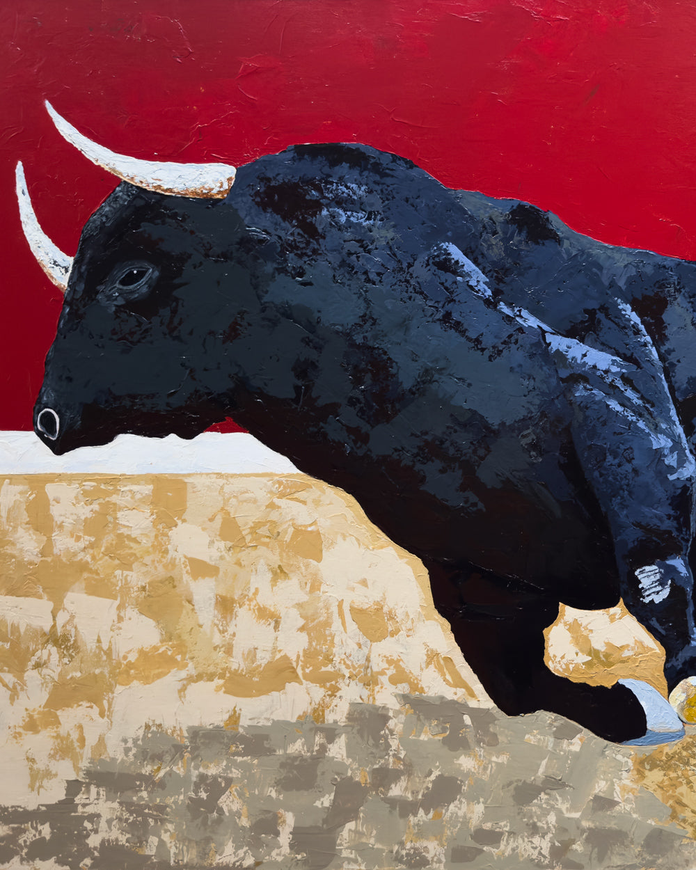 Fury | Framed textured bull painting detail