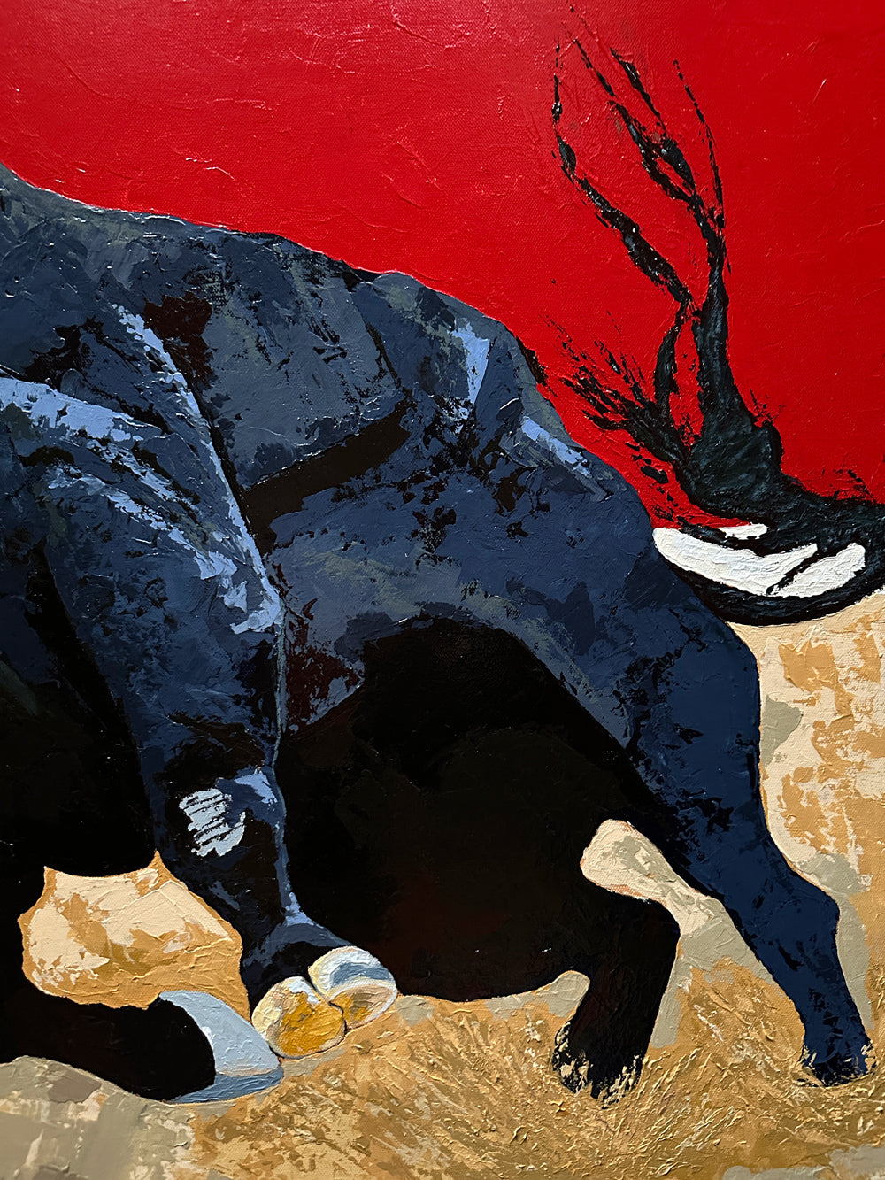 Fury | Framed textured bull painting detail