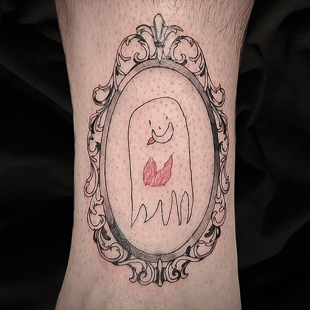 kids ghost drawing ornate frame tattoo by Mary